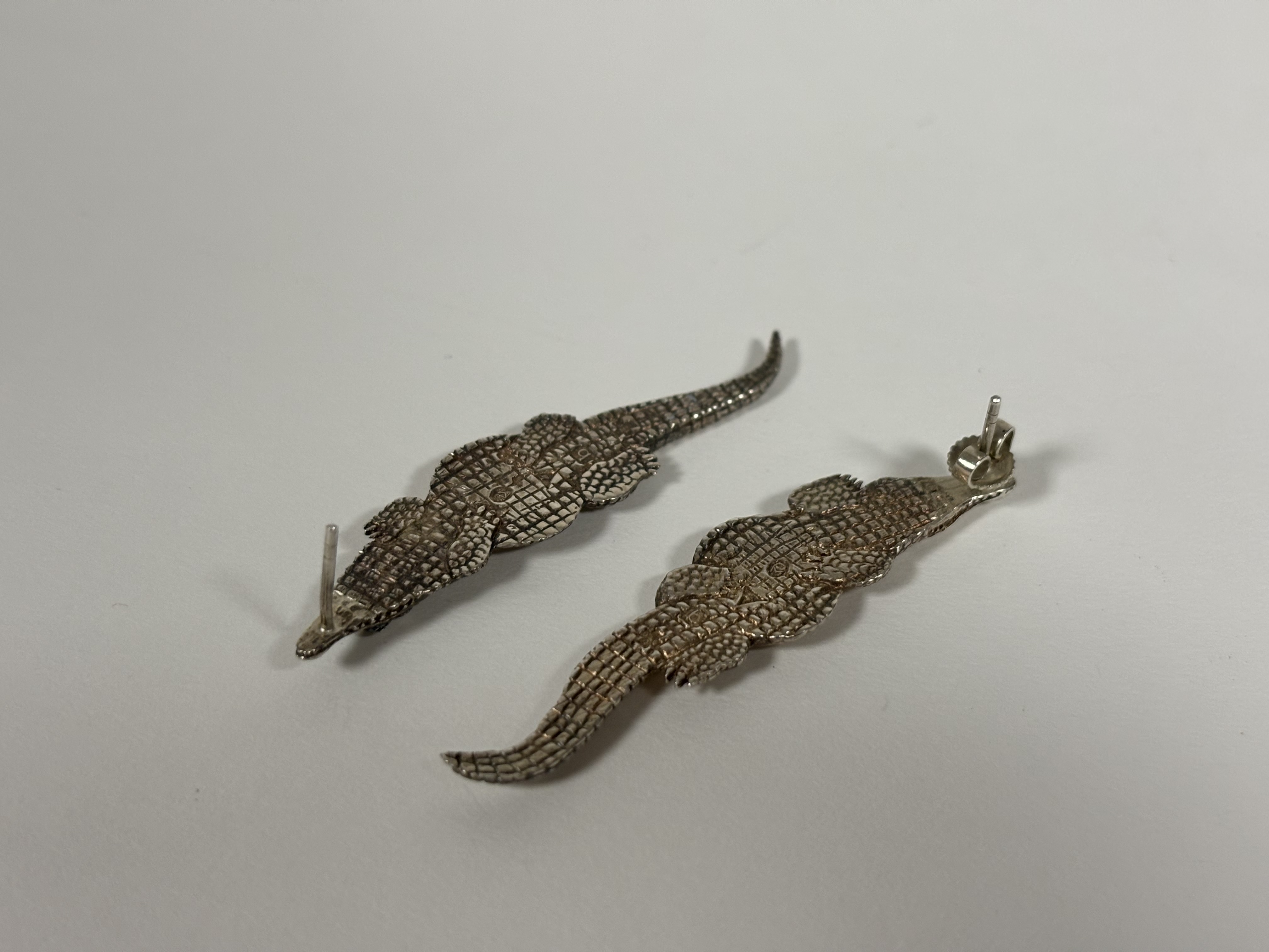 Patrick Mavros, a pair of silver crocodile earrings, stamped marks, post and butterfly fittings (one - Image 2 of 4