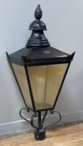 A Victorian style street lantern, black painted copper, of characteristic tapered form, with
