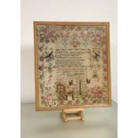A large early Victorian needlework sampler, Catherine Caine, Sulby School, Aged 13 years, December