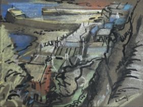 Hamish Lawrie (Scottish, 1919-1987), A Scottish East Coast Village, signed lower right, pastel and