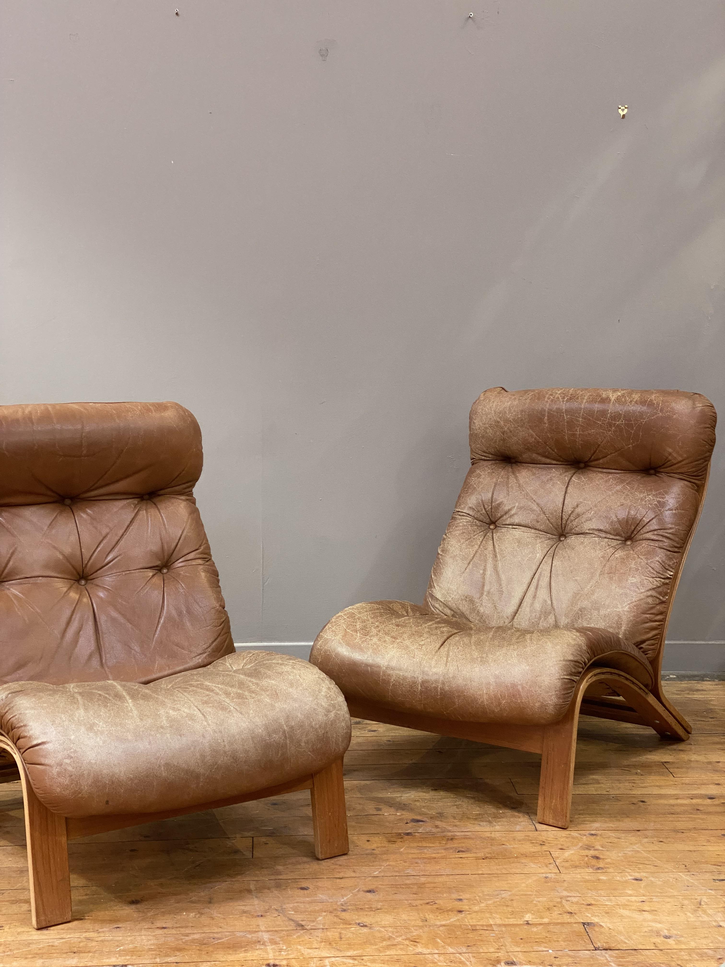 Rybo Rykken, a pair of Scandinavian leather and bentwood chairs, circa 1960's. H90cm, W70cm. - Image 3 of 3