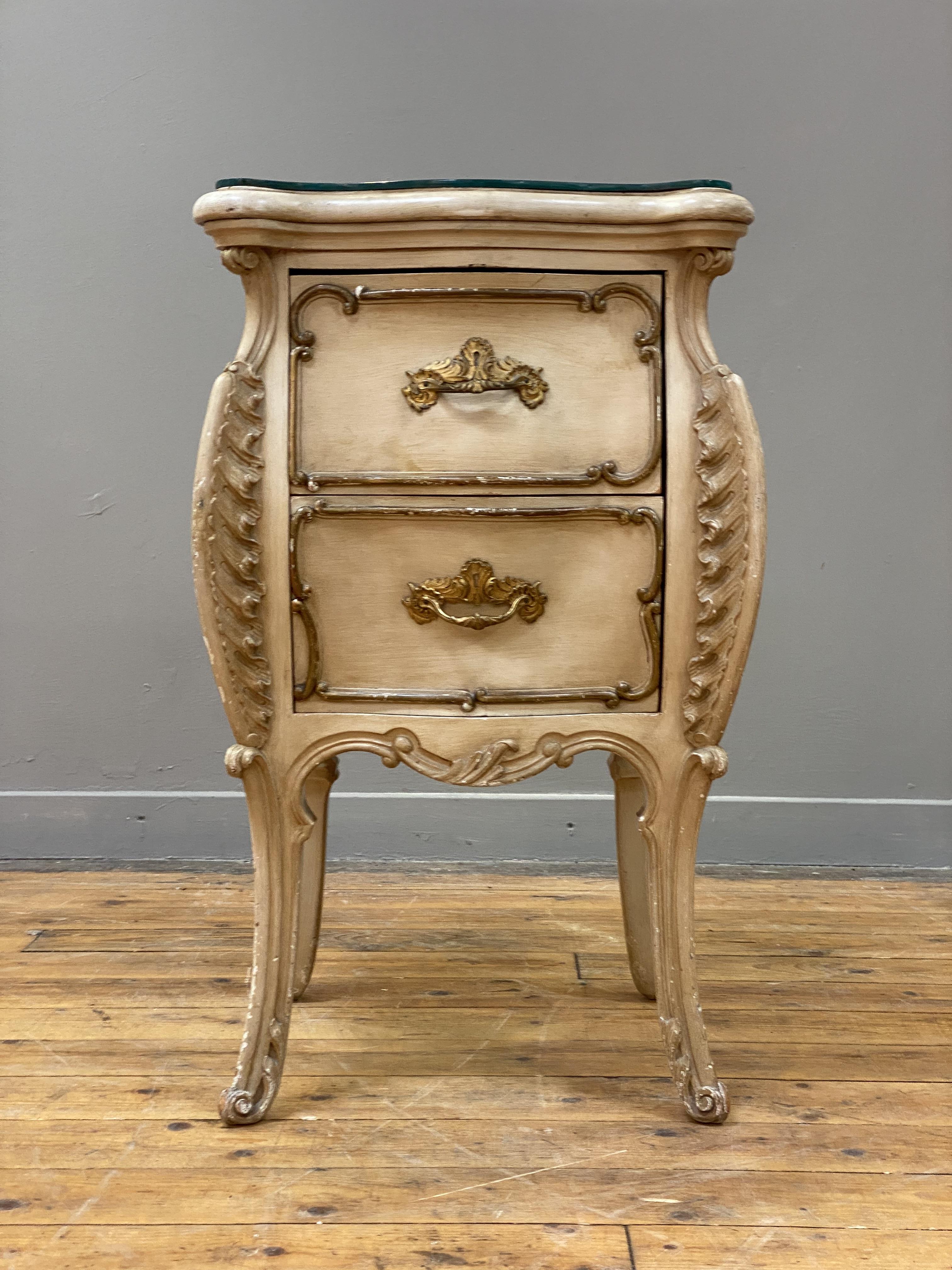 A Neo-Rococo bed side chest of bombe form, late 19th century, cream painted and parcel gilt - Image 2 of 3