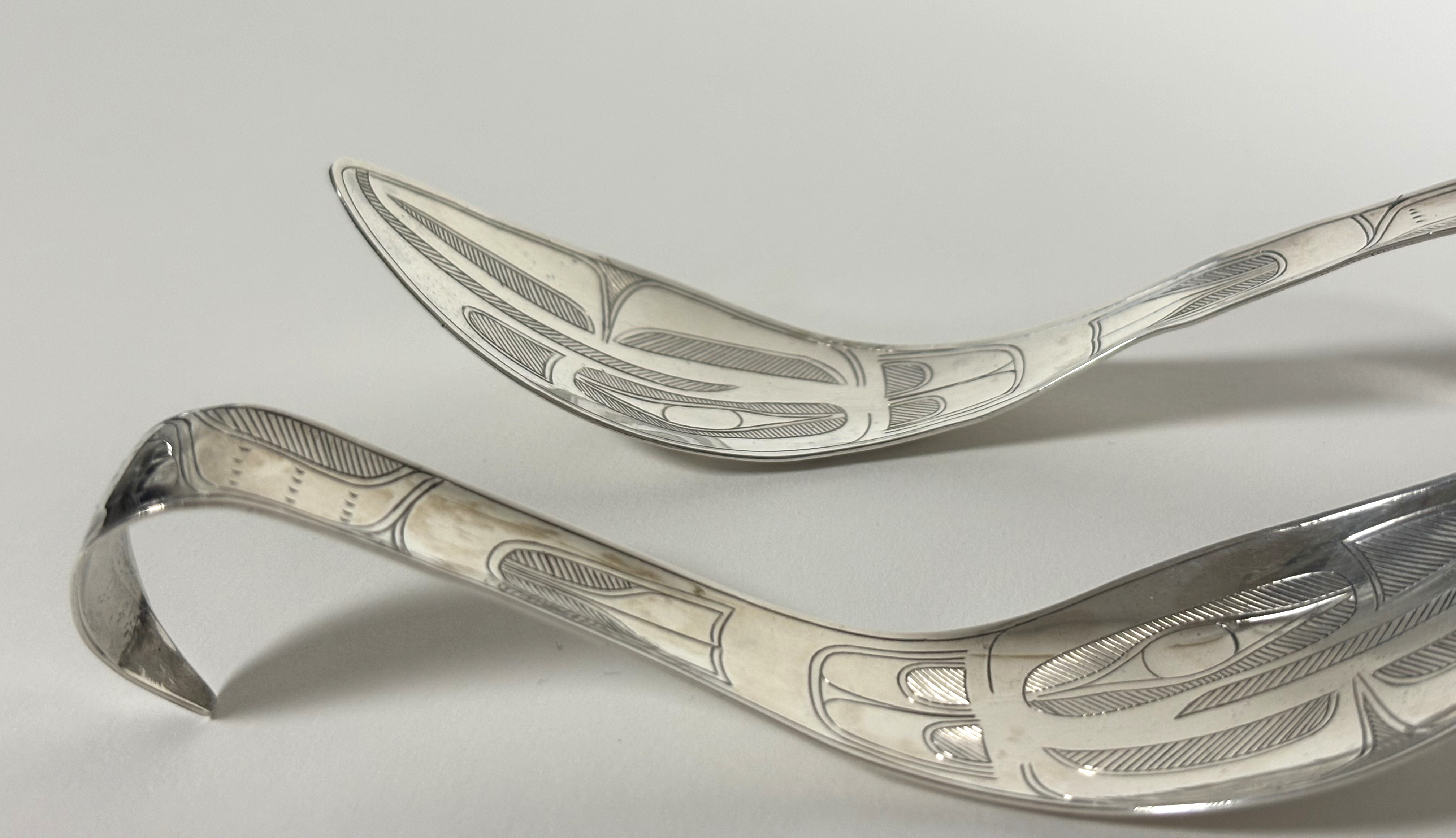 An unusual cased pair of George V silver serving spoons, Robert Tennant & Co., Glasgow 1913, the - Image 5 of 6