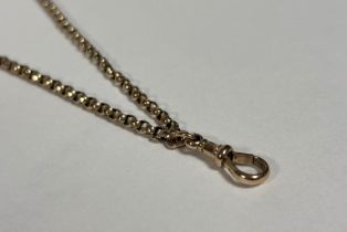 A 9ct gold belcher link guard chain, with lobster clasp. Length 152cm, 29.5 grams