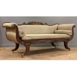 A Regency mahogany framed scroll arm sofa in the manner of William Trotter, the scrolling crest rail