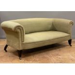 An Irish Chesterfield sofa, third quarter of the 19th century, well upholstered in sage green cotton