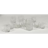 A collection of crystal ware, a set of six tumblers (w-8.5cm), four whisky glasses (h-8cm) and a