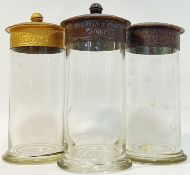 Three early twentieth century Art Nouveau Rowntree's Gums clear glass storage jars (h- 31cm, w-