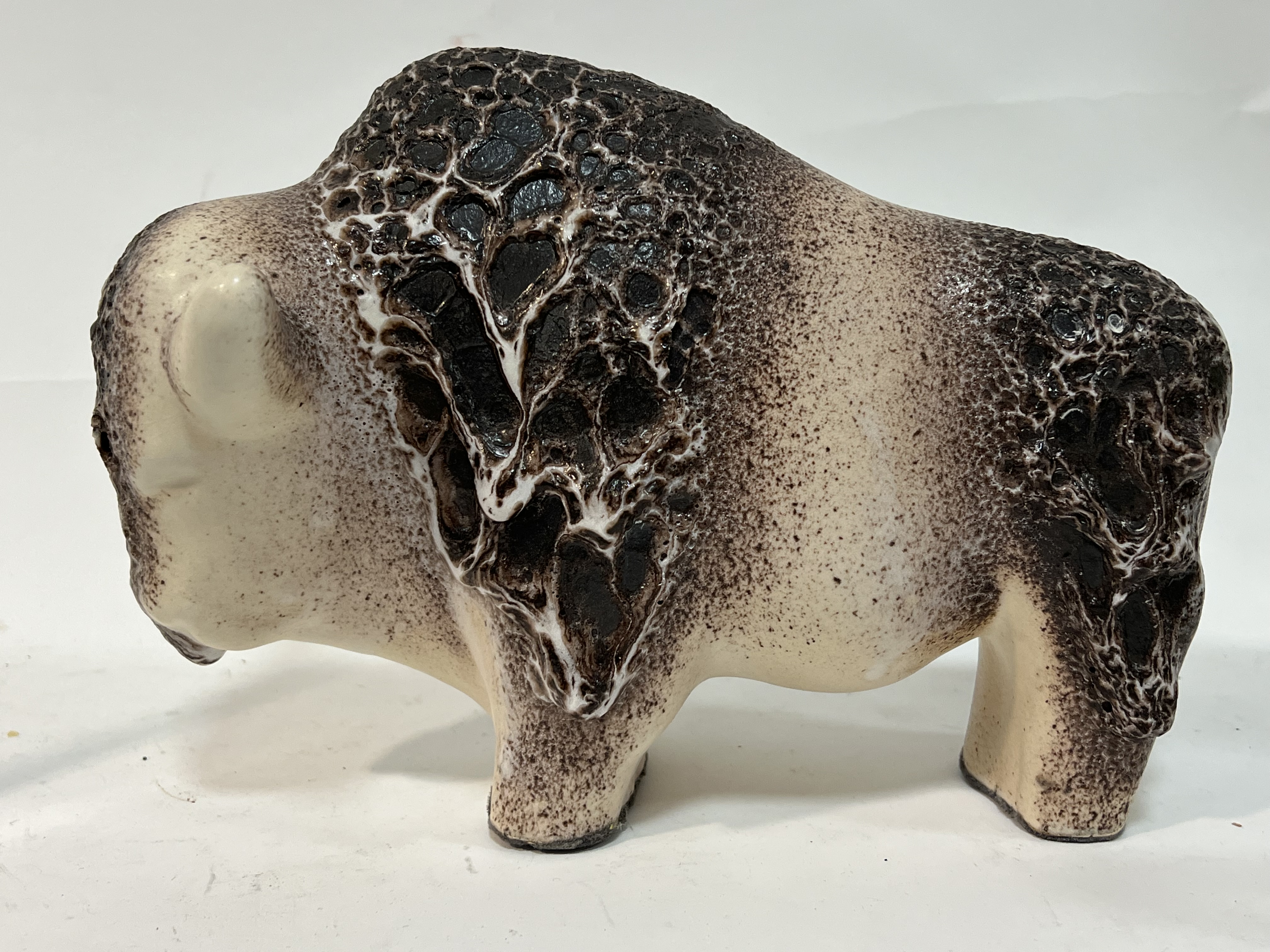 Kurt Tschorner for Ruscha Keramik, a West German fat lava glazed model of a bull (h- 22cm, w- 30cm) - Image 3 of 3