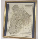 A framed Peebles-Shire 19thc coloured after map, drawn by W.M Johnston, engraved by W.Dassauville,