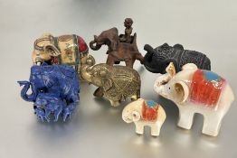 A collection of seven various composition resin and ceramic Asian elephant figures, tallest H x 13cm