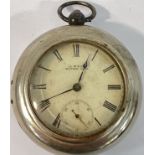 A Birmingham hallmarked silver cased Waltham pocket watch with engine turned decoration to