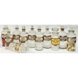 A group of clear glass chemist/apothecary jars with gilt verre eglomise labels (medicines removed,