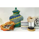 A mixed group of mid-century/modern items comprising a large chorded storage jar (h- 43cm, w- 33cm),