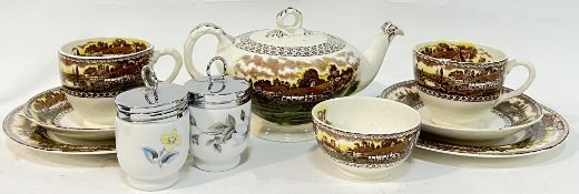 An Empire 'Devon' part tea set comprising a teapot (h- 13cm , w- 20cm), two cups, two saucers, two