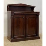 A mid 19th century mahogany side cabinet / chiffonier, the arched raised back with open shelf