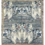A French Art Deco textile wall handing depicting pipers and deer etc... in golden thread (h- 115cm)
