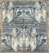 A French Art Deco textile wall handing depicting pipers and deer etc... in golden thread (h- 115cm)