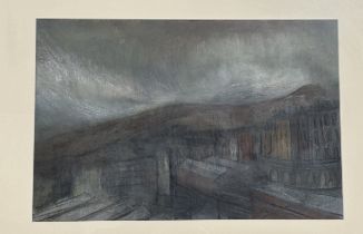 Sarah Cameron , Arthur Seat Beyond the Royal Mile, mixed media, signed bottom right, inscribed