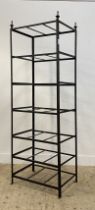 An early 20th century six height deed box rack, constructed from angle iron. H190cm, W64cm D48cm.