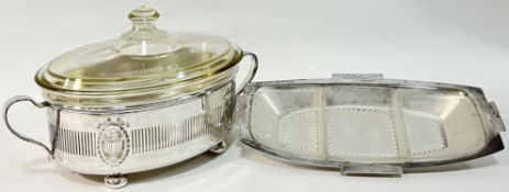 A Kingsway Plate and Pyrex tureen with pierced neoclassical style decoration (h- 16cm, w- 31cm),