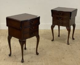A pair of Georgian style mahogany bedside chests, each with two drop leaves above three drawers,