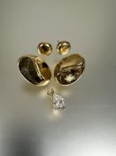 A pair of 9ct gold large Ying and Yang style stud earrings L x 2.5cm, a pair of 9ct gold button