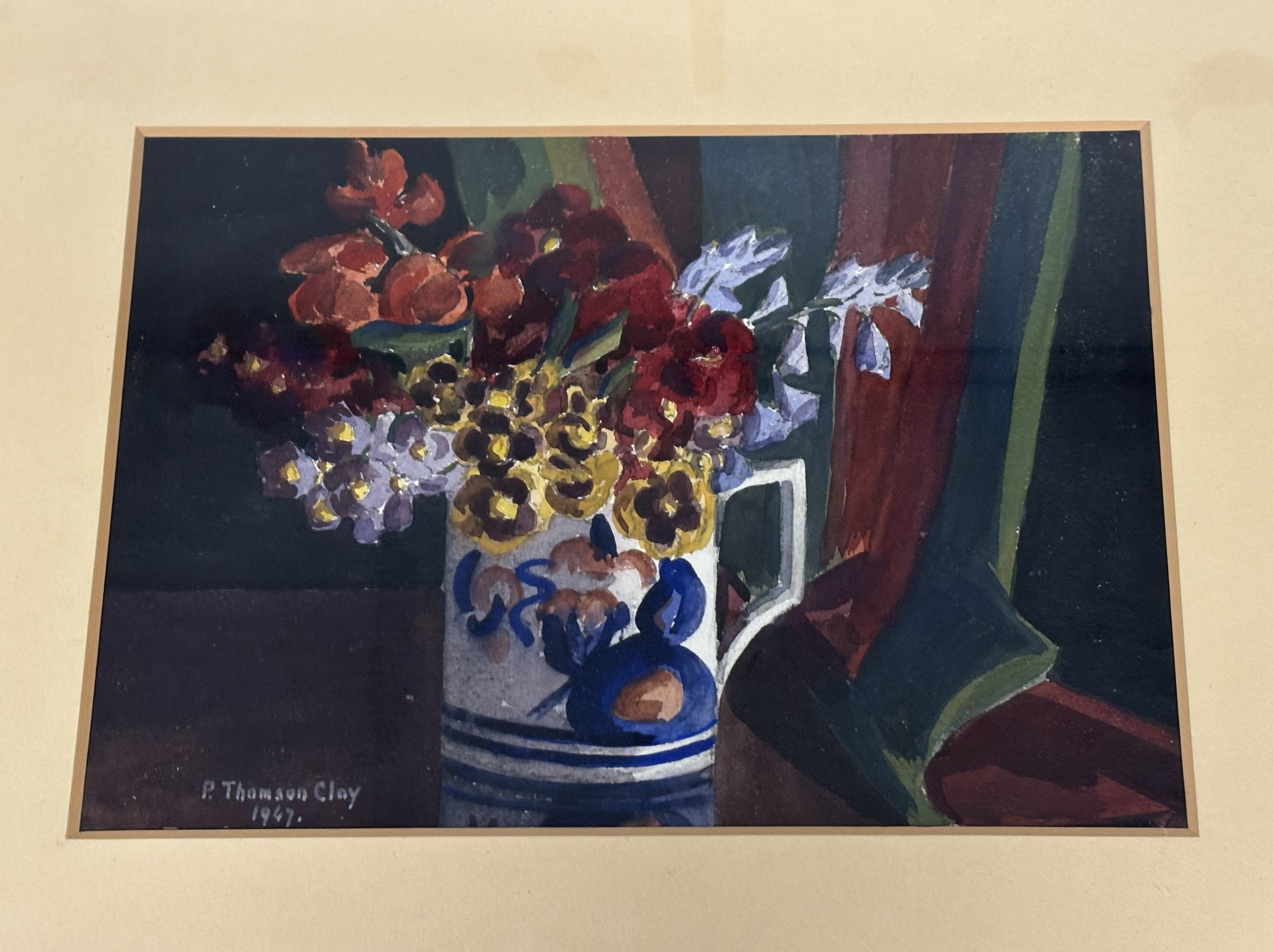Patricia Thomson Clay (Scottish 1925-1946), Still Life of flowers in a mug, watercolour, signed