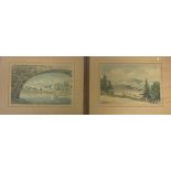 A pair of Hans Liebl (American/German 1900-1984) works, one of an European riverbank scene with a