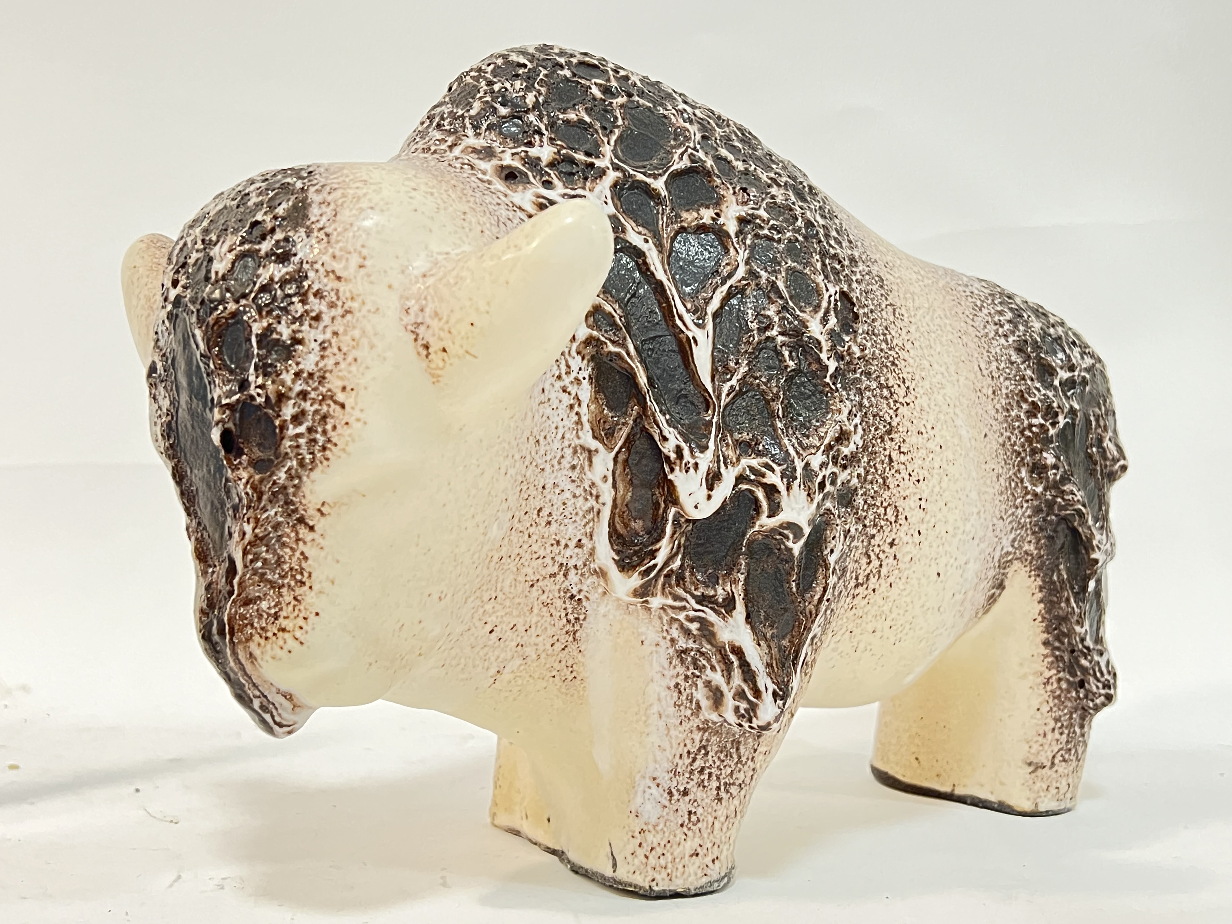 Kurt Tschorner for Ruscha Keramik, a West German fat lava glazed model of a bull (h- 22cm, w- 30cm) - Image 2 of 3