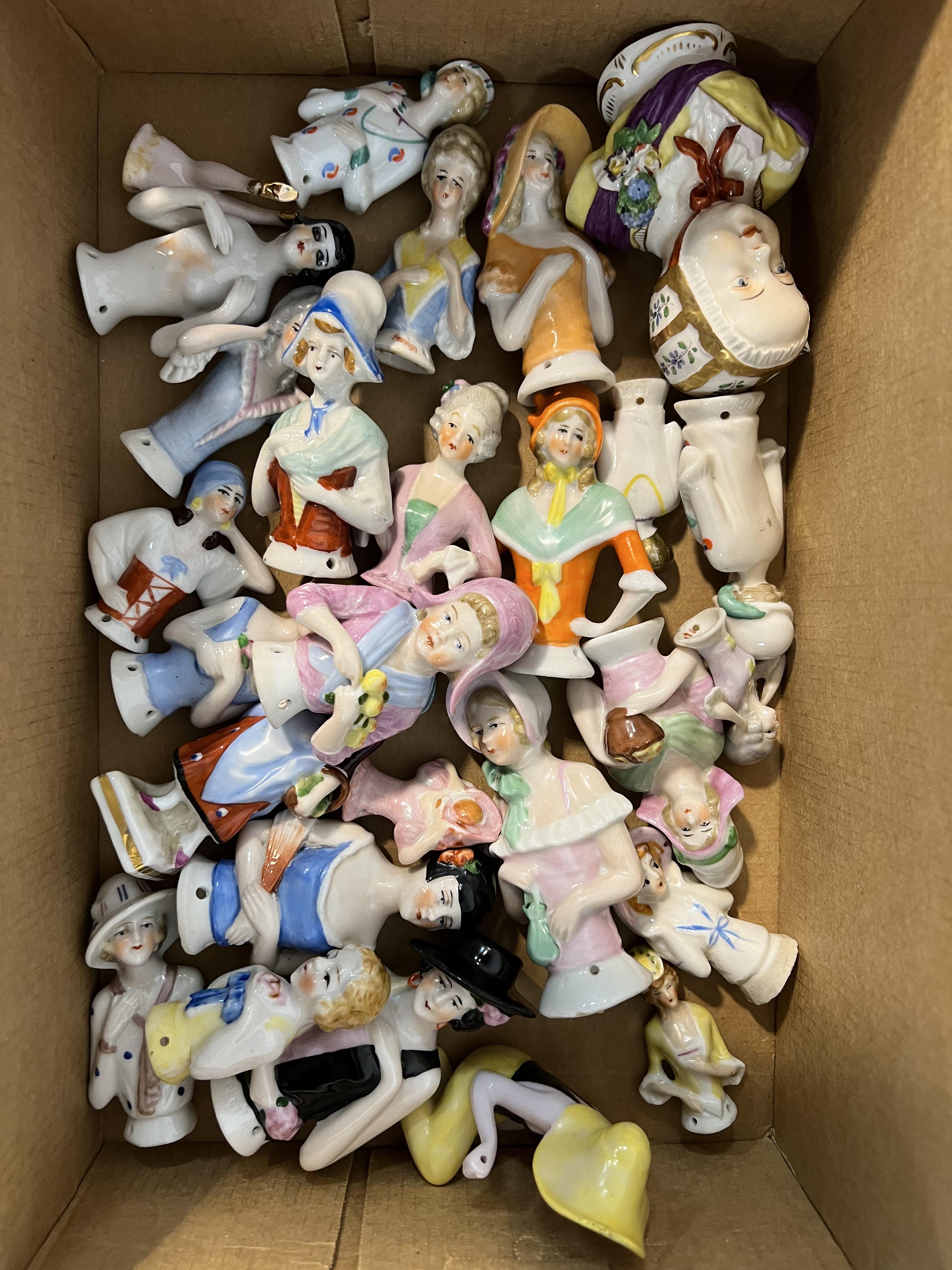 A large quantity of half-doll china lady pin cushions/figures, mostly German, including Art Deco and - Image 7 of 7