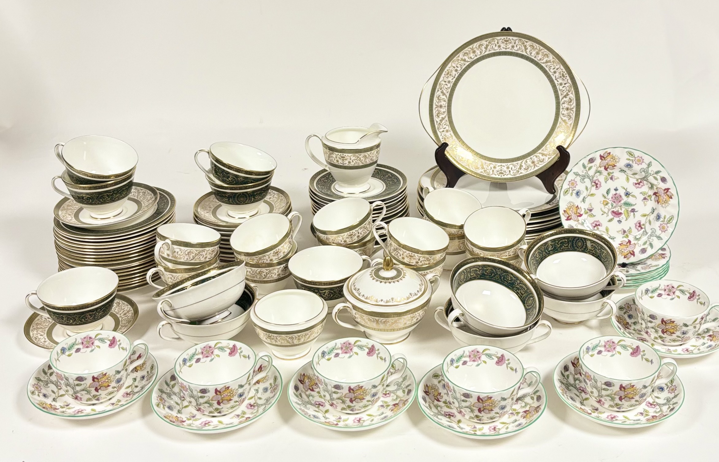 A collection of various teacups and saucers China comprising, a Minton Hadden Hall pattern