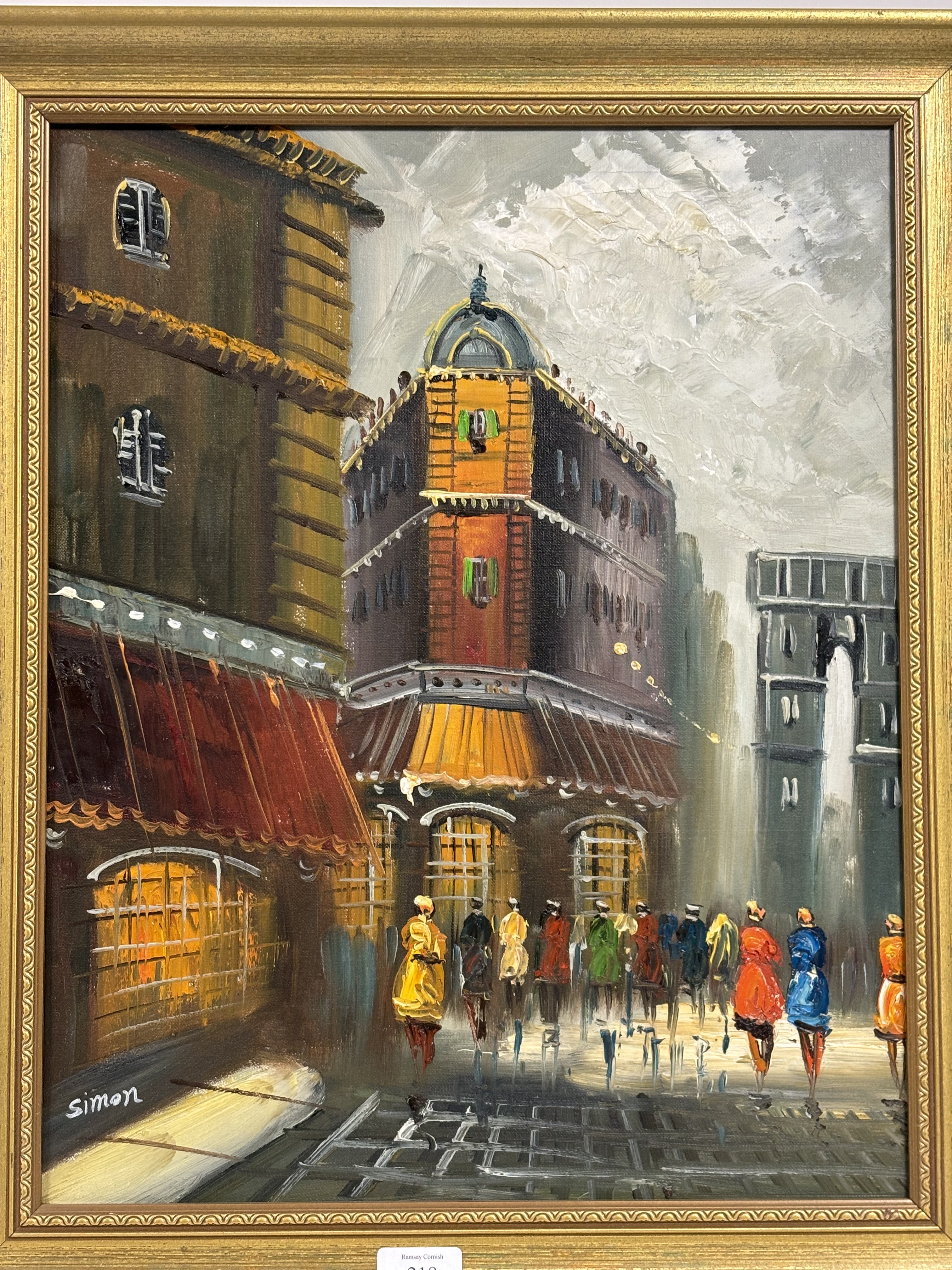 Simon, European Street Scene, oil on canvas, signed bottom left, framed. (49.5cmx39cm)