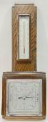 An oak Smith's wall mounting aneroid barometer and thermometer (h- 43cm, w- 16.5cm)