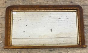 A Victorian walnut and parquetry bedroom over mantel mirror with gilt slip. 47cm x 85cm.