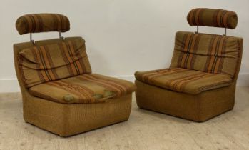 A 1970's modular two seat sofa or pair of lounge chairs, with removable head / arm rests (a/f)