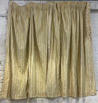 A pair of lined and thermal lined cotton pleated curtains, cream ground decorated with repeating