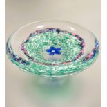 A  Art Glass blue anemone shaped dish with green mottled design with pink and blue border D x 14cm