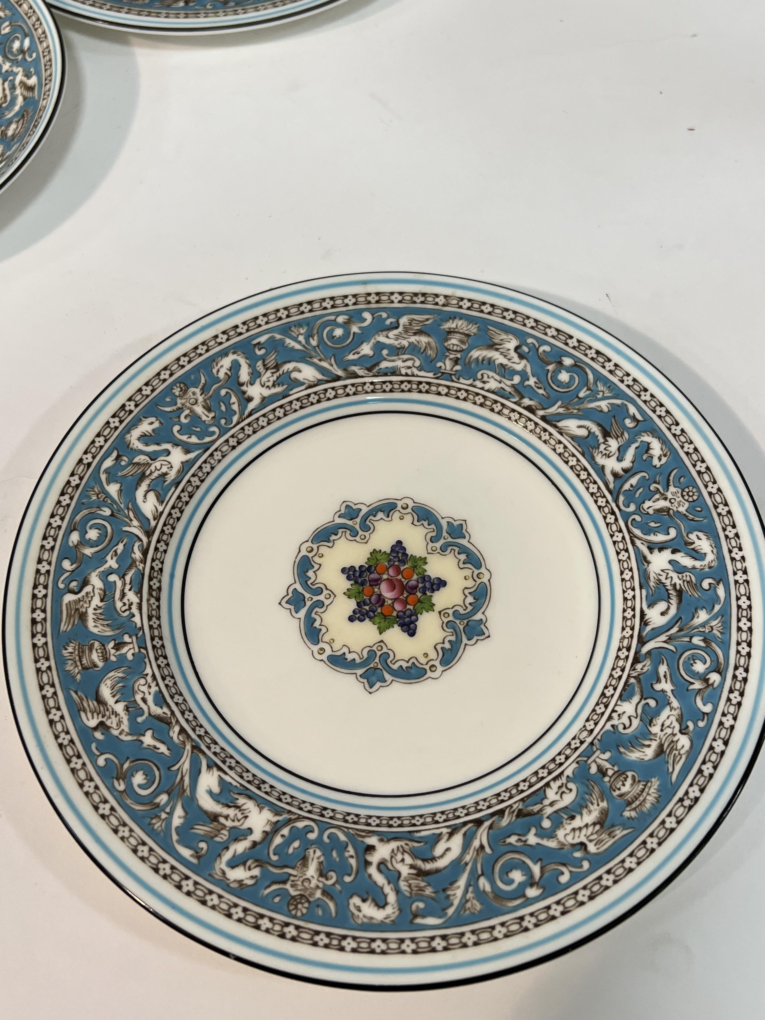 Six Wedgwood Turquoise Florentine pattern enamelled trios comprising six small plates (w- 18.5cm), - Image 2 of 4
