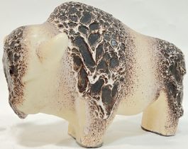 Kurt Tschorner for Ruscha Keramik, a West German fat lava glazed model of a bull (h- 22cm, w- 30cm)