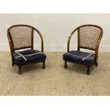 A pair of 1930's bentwood and cane bedroom chairs, with upholstered seat cushions and faceted