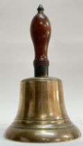 A large late 19th / early 20th century bronze bell with turned wooden handle (h- 28cm)
