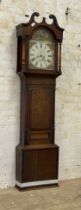 A Victorian oak and mahogany longcase clock, the wide case enclosing a white painted dial