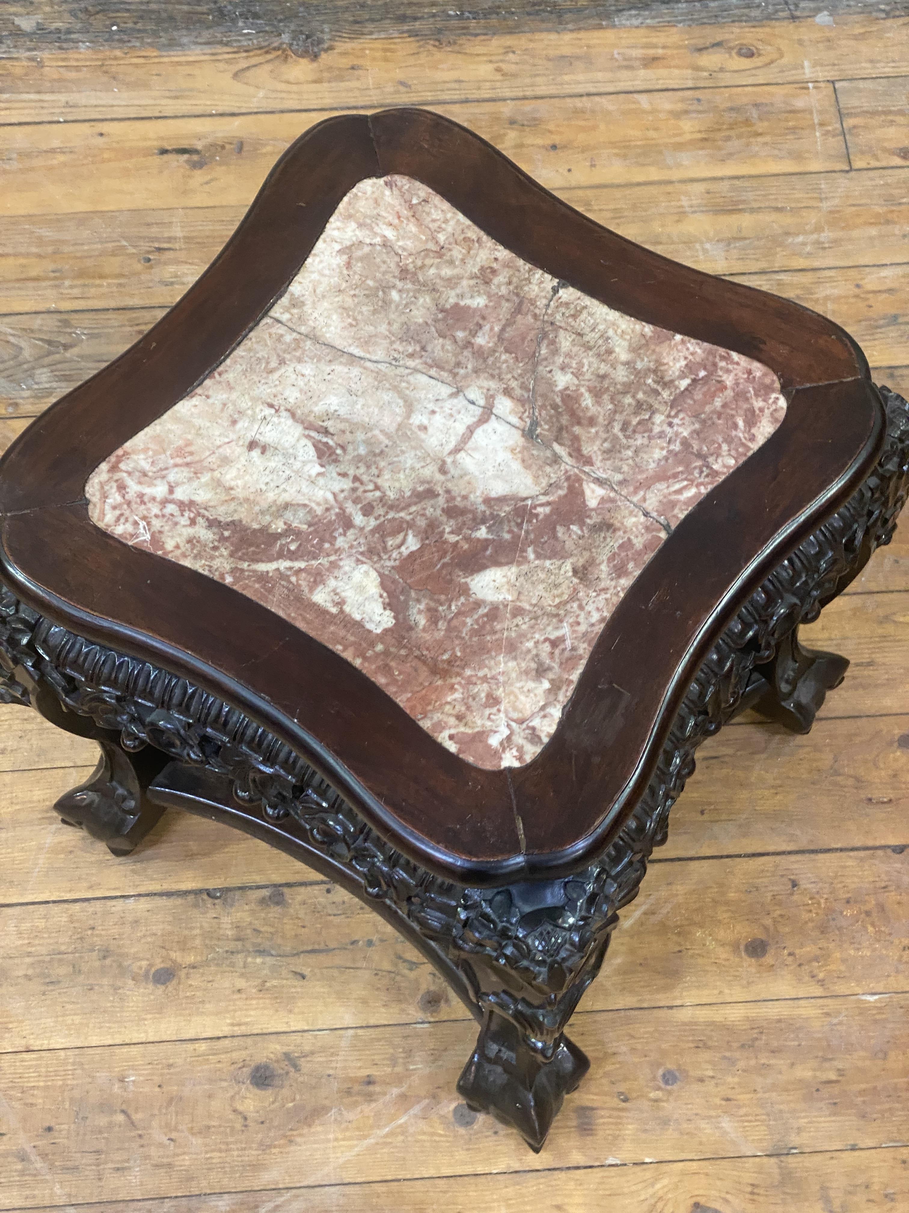 A Chinese stained hardwood jardinière stand, late Qing dynasty, the square top with concave sides - Image 2 of 3