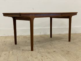 McIntosh, a mid century teak coffee table, with lacquered pull out drinks slides to each end, raised