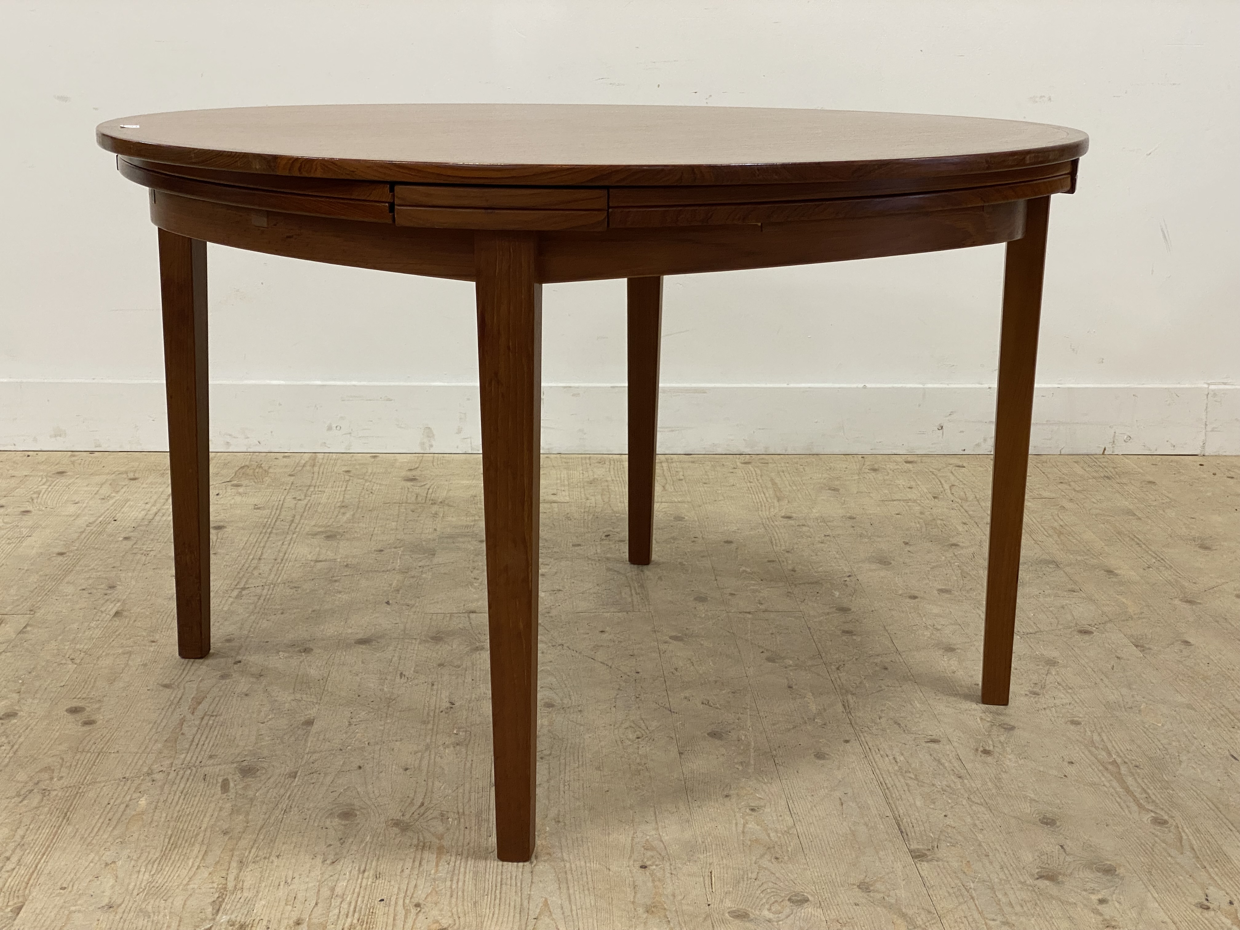 Dyrlund, a Danish teak mid century extending dining table, the top with four segmented and fold over - Image 4 of 4