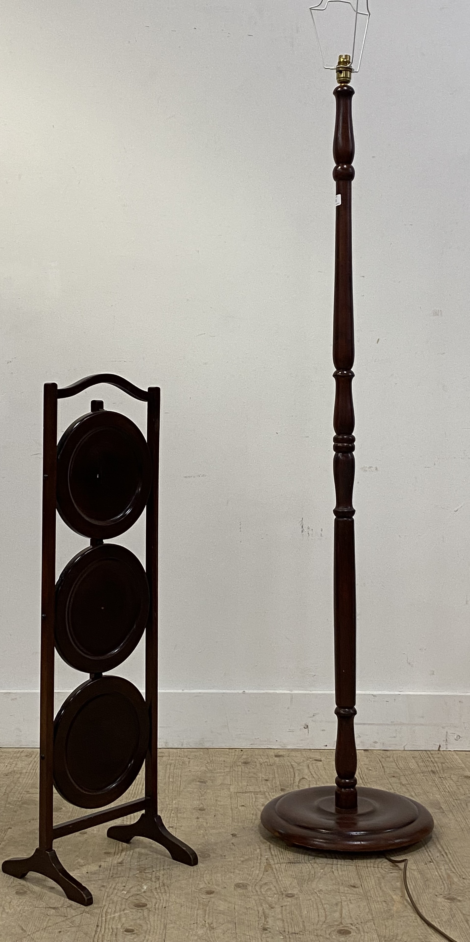 A 20th century stained and turned beech standard lamp (H168cm) together with an early 20th century