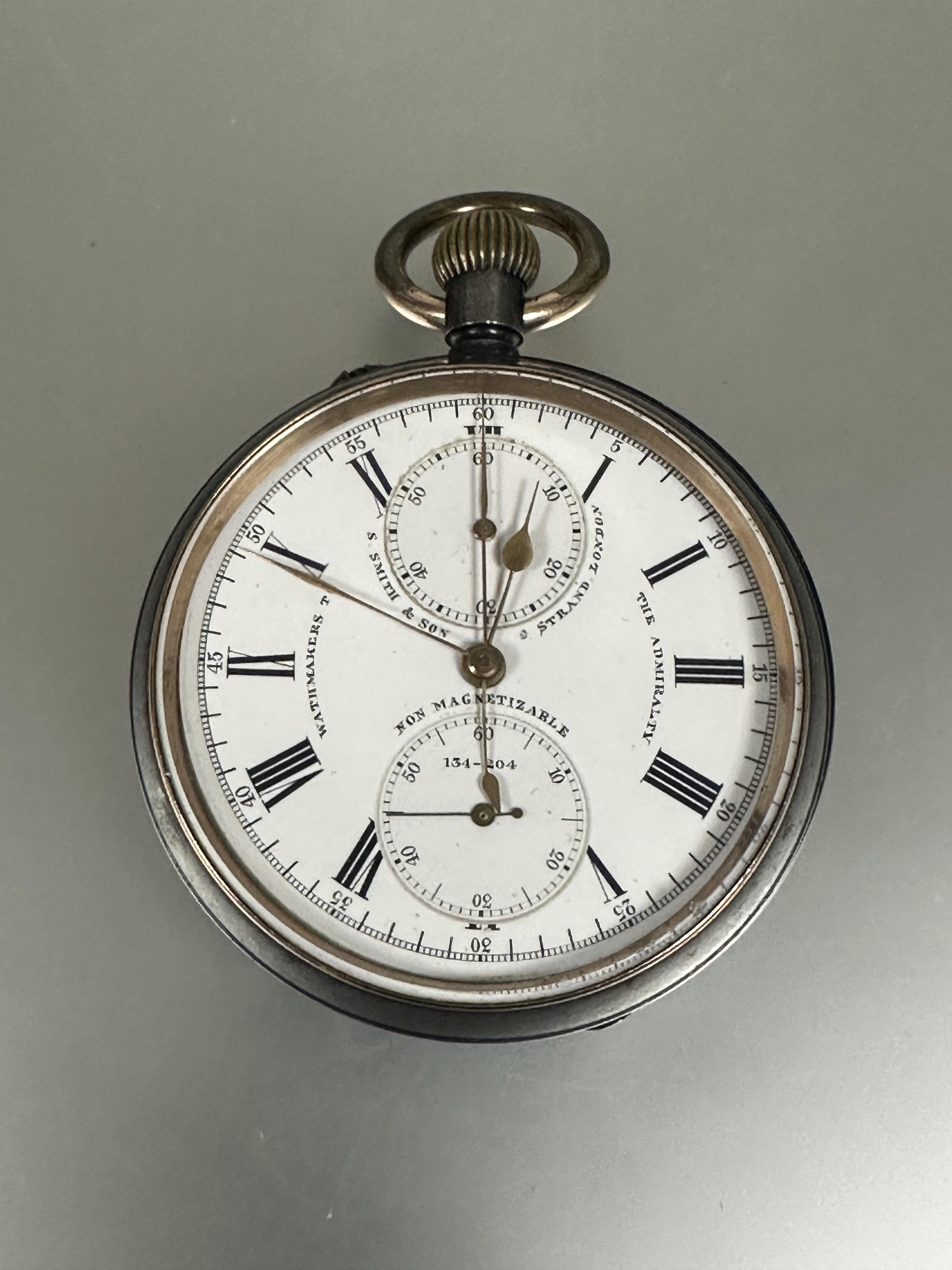 A S. Smith & Son Watchmakers to the Admiralty 9 The Strand London open face gunmetal cased pocket
