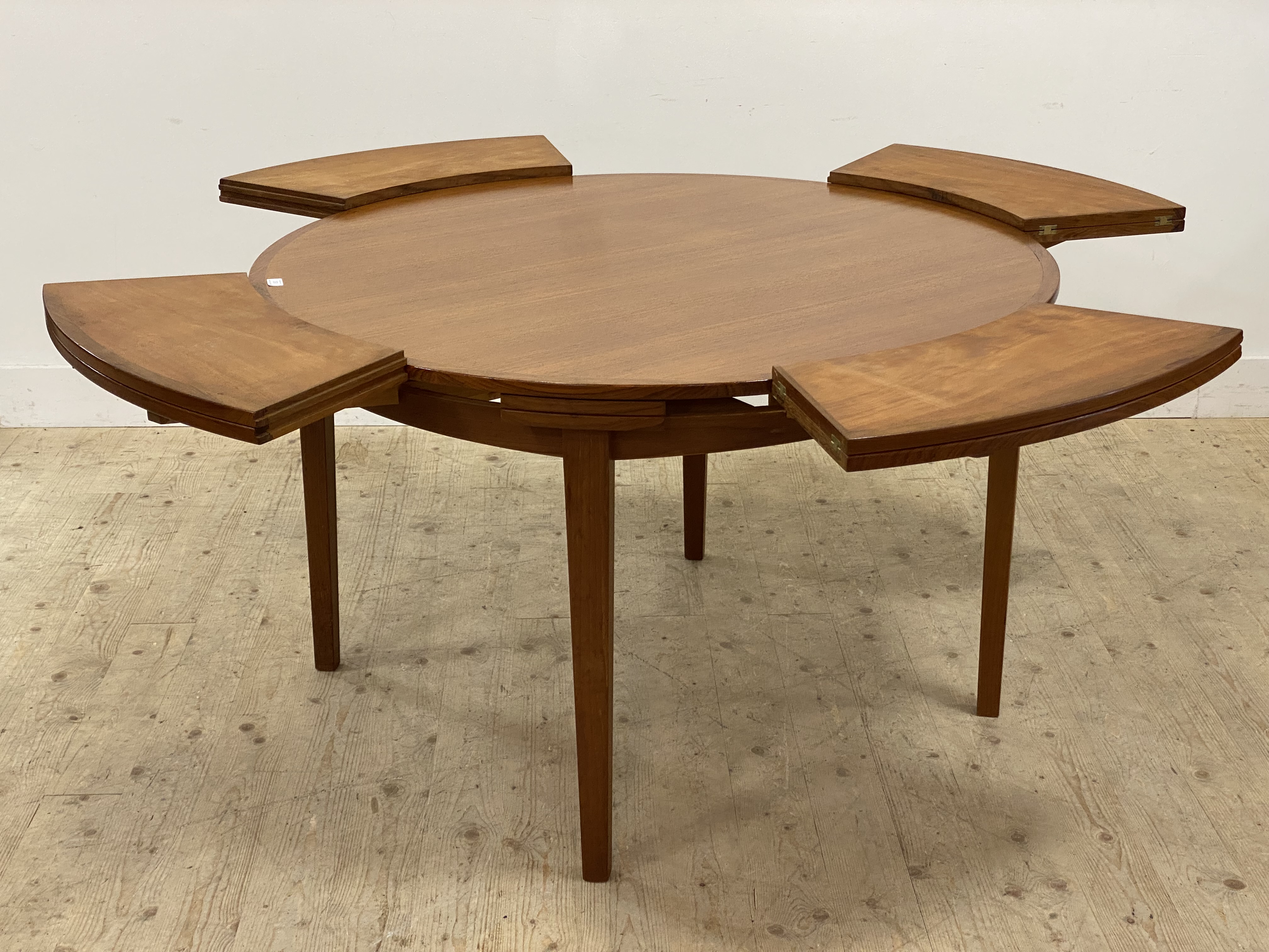 Dyrlund, a Danish teak mid century extending dining table, the top with four segmented and fold over - Image 3 of 4