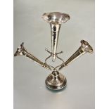 A Edwardian Birmingham silver triple table flower epergne  with trumpet shaped holders raised on